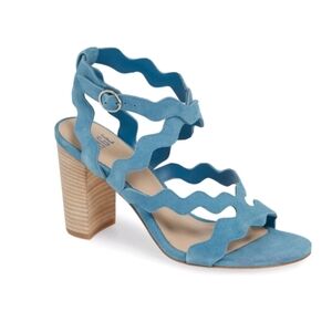 NEW Paige Sage Scalloped Light Blue Suede Sandals